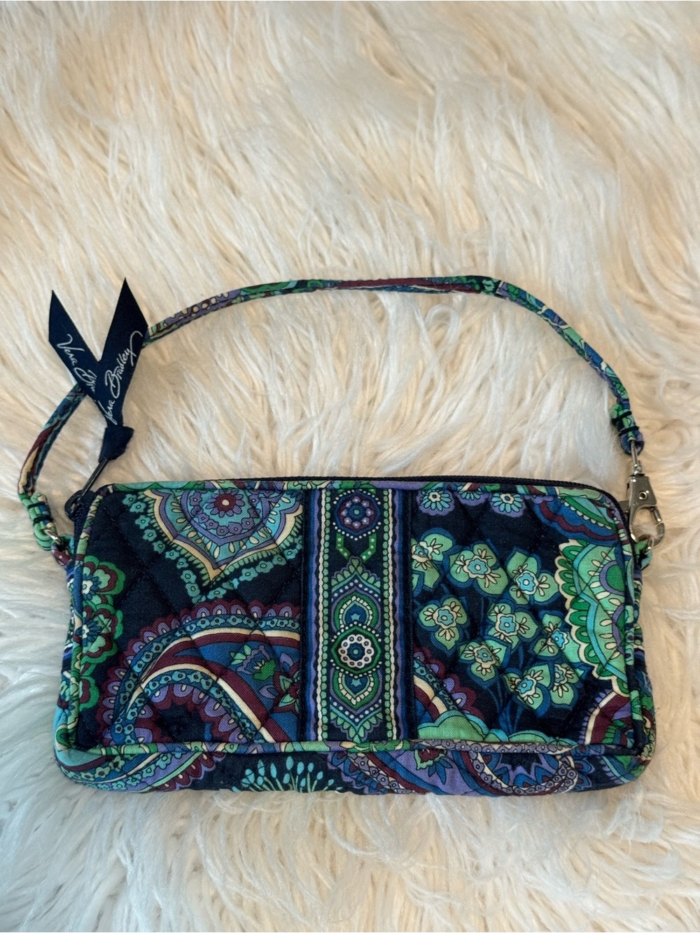 Vera Bradley Navy and Green Paisley Quilted Wristlet